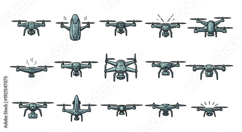 Collection of various modern drones and quadcopters shown from different angles.