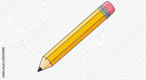 yellow pencil isolated on transparent background, writing tool