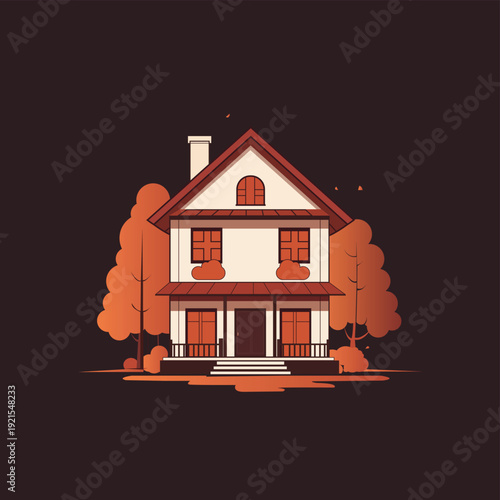 Minimal Vector Home Illustration – Autumn Season