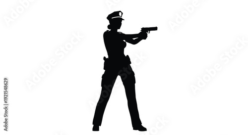 Silhouette of a police officer aiming a handgun in a dynamic pose