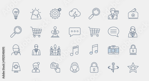 Collection of modern flat line icons for web and mobile applications.