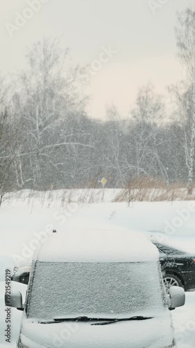 Wallpaper Mural Snow falling against a backdrop of parked car  Torontodigital.ca