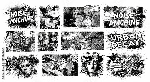 grunge texture pack, urban decay, noise machine, comic style, street art