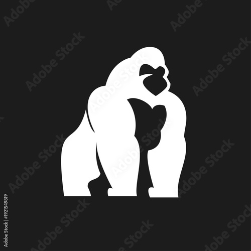 Powerful Gorilla Silhouette Logo Design on Black Background