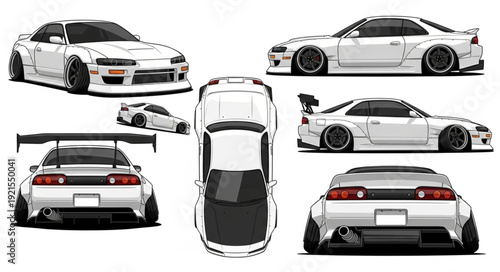 White Sports Car Multiple Angles View.