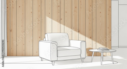 Modern armchair with minimalist design in a bright room.