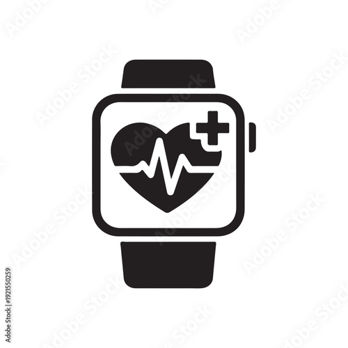 Remote patient monitoring smartwatch medical interface silhouette icon