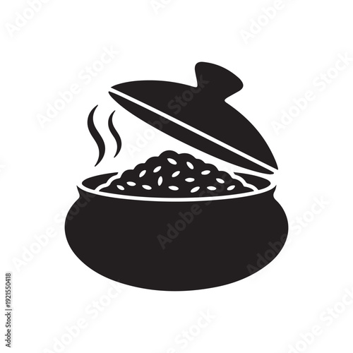 Steaming indian biryani rice pot with open lid traditional cuisine