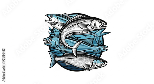 Illustration of a school of fish swimming together.