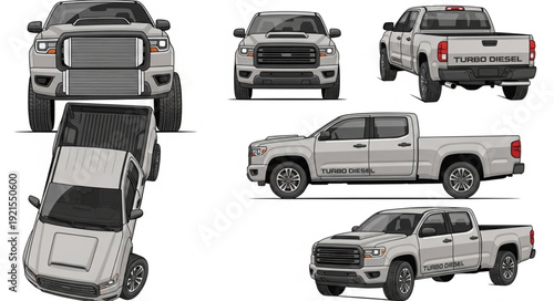 White Pickup Truck Multiple Angles.