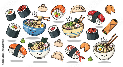 Assorted Sushi and Japanese Cuisine Illustration 2.