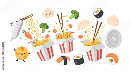 Assorted Sushi and Japanese Food Items.