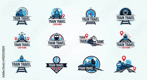 Collection of Train Travel Logos and Icons.