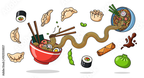 Assorted Japanese Cuisine and Noodle Dish.