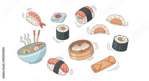 Assorted Sushi Rolls and Japanese Cuisine.