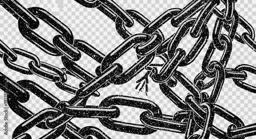 broken chain, freedom concept, black links, grunge texture, isolated