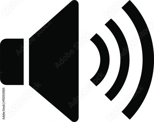 Black speaker with sound waves radiating outward white