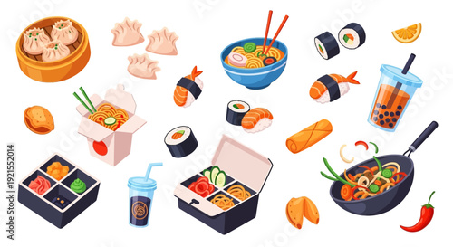 Assorted Japanese Cuisine Food Items Collection.