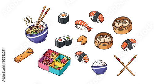 Assorted Sushi and Japanese Cuisine Delights.