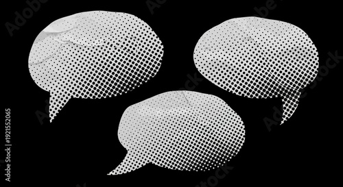 speech bubbles halftone effect, communication concept on black