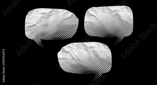 crumpled paper speech bubbles on black background