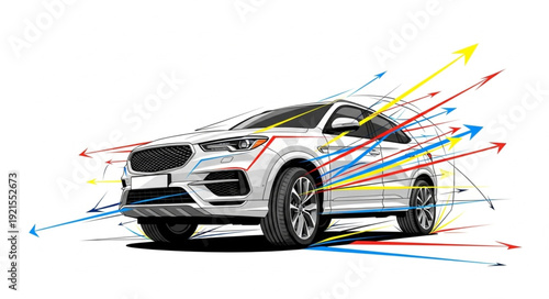 White SUV with Colorful Motion Lines.