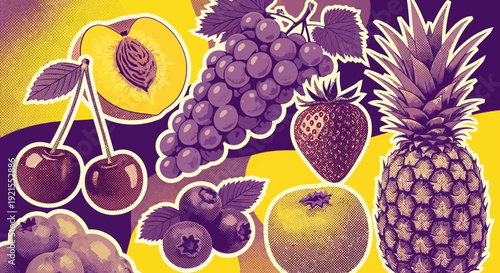 fruit collage, colorful mix, fresh produce, healthy eating