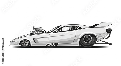White Sports Car Side View Illustration.