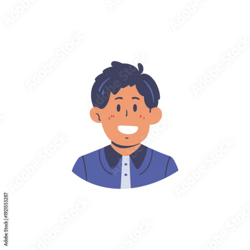 Smiling young man with dark hair and blue shirt