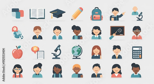 Collection of education and school related icons and symbols.