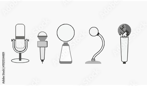 Minimal Microphone Outline Icons Podcast and Reporter Mic Vector Set