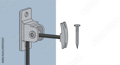 Technical drawing showing the assembly of a wall-mounted hardware fixture, possibly a cable guide, with its corresponding components.