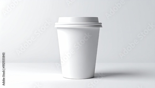 Minimalist White Coffee Cup Mockup on Clean White Background.