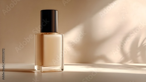 unbranded cosmetic bottle on beige background