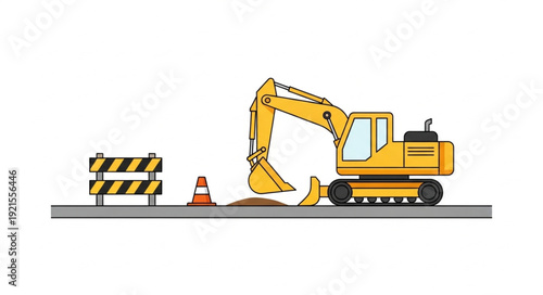 Yellow Excavator on Construction Site.