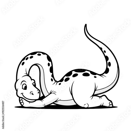 Cute Cartoon Dinosaur Lying Down, Playful Brontosaurus Character, Vector Illustration