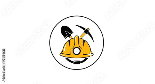 Yellow Hard Hat and Pickaxe Logo.