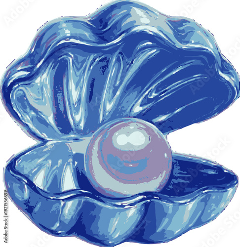 Pearl Inside Oyster Shell Illustration.