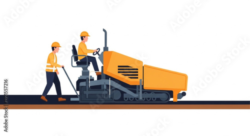 Workers Operating Road Paving Machine.