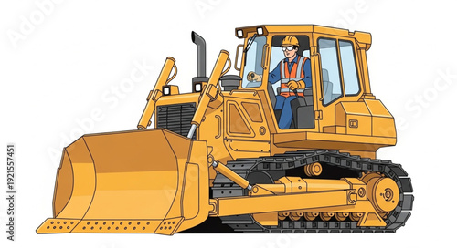 Yellow Bulldozer with Operator Inside.