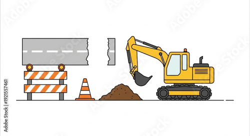 Yellow Excavator at Construction Site.