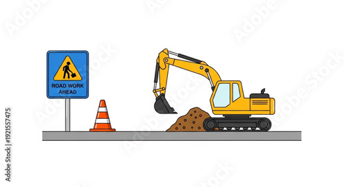 Yellow Excavator Digging Construction Site.