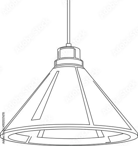 Industrial hanging pendant lamp outline illustration with modern ceiling light fixture design isolated on white background for interior lighting and home decor concepts