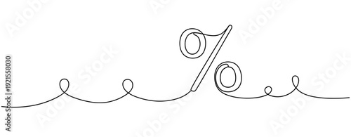Minimalist line art percentage symbol with elegant swirls on white background. No editable stroke