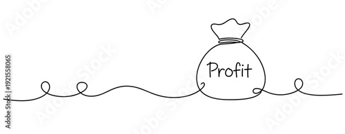 Continuous line drawing of money bag with profit symbol. No editable stroke