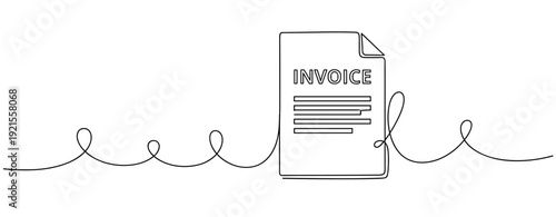 Continuous line drawing of invoice document on white background. No editable stroke