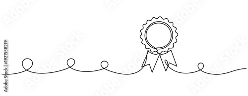 Continuous line drawing of award ribbon and decorative line art design. No editable stroke