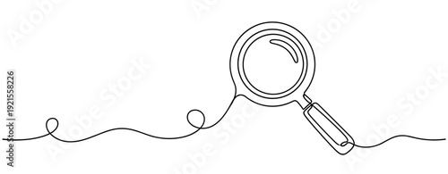 Continuous line drawing of a magnifying glass on a white background. No editable stroke