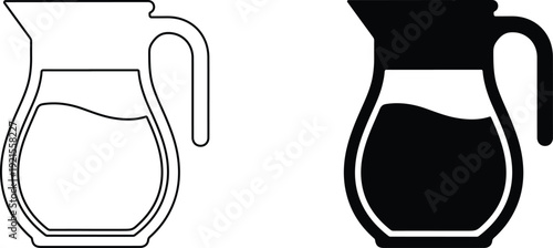 Two jug pitchers one empty and one full of liquid side by side