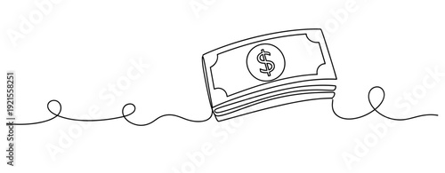 Minimalist line art of money stack with dollar sign design. No editable stroke
